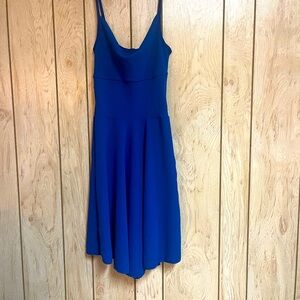 Blue sleeveless cowl neck formal party dress